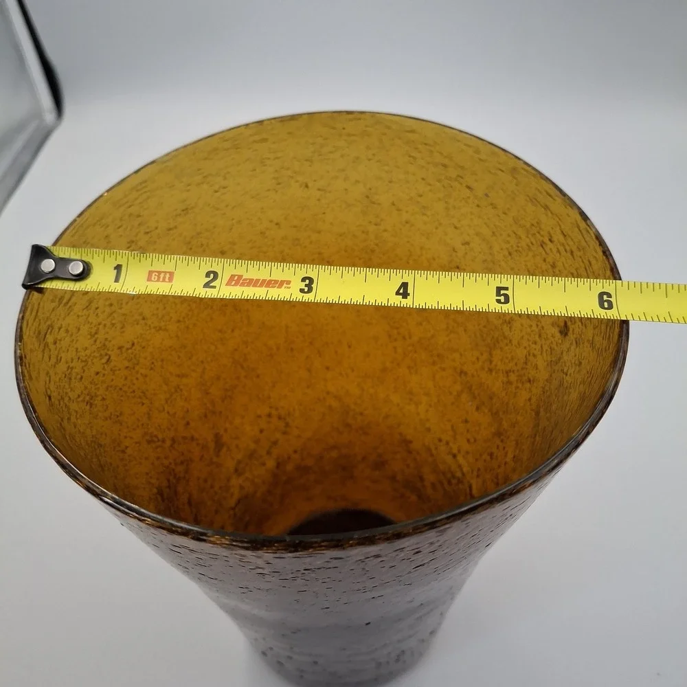 Vintage Amber Seeded Glass‎ Vase Hand Blown Conical Trumpet Shape 9